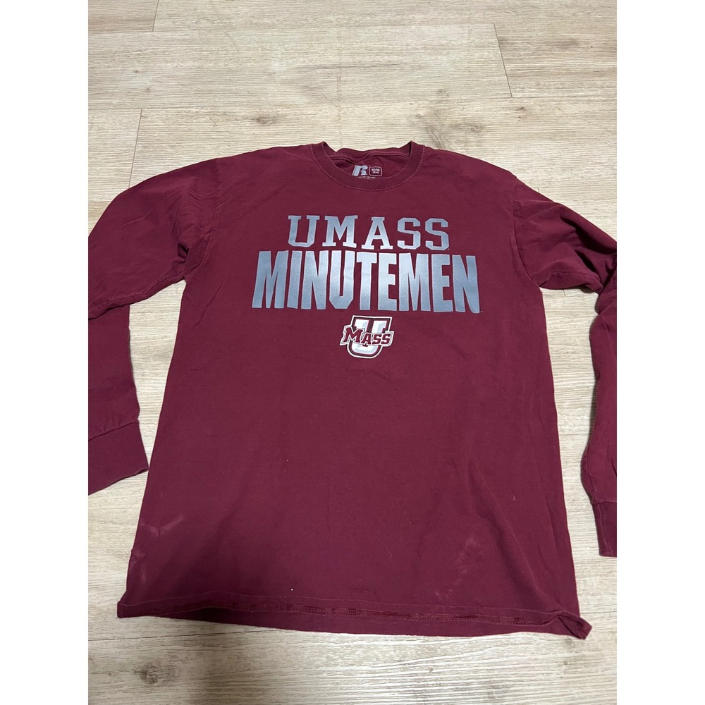 Russell UMass Minutemen Long Sleeve Shirt Mens Medium Maroon Cotton NCAA T-Shirt